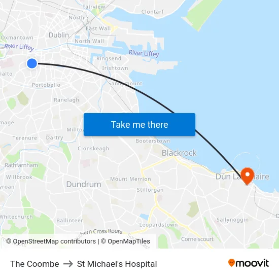 The Coombe to St Michael's Hospital map