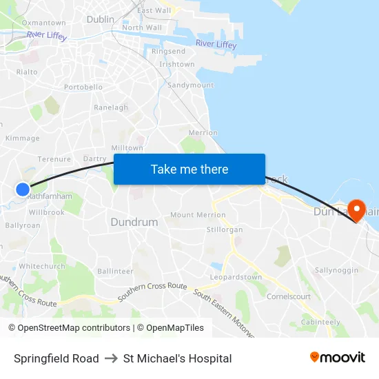 Springfield Road to St Michael's Hospital map