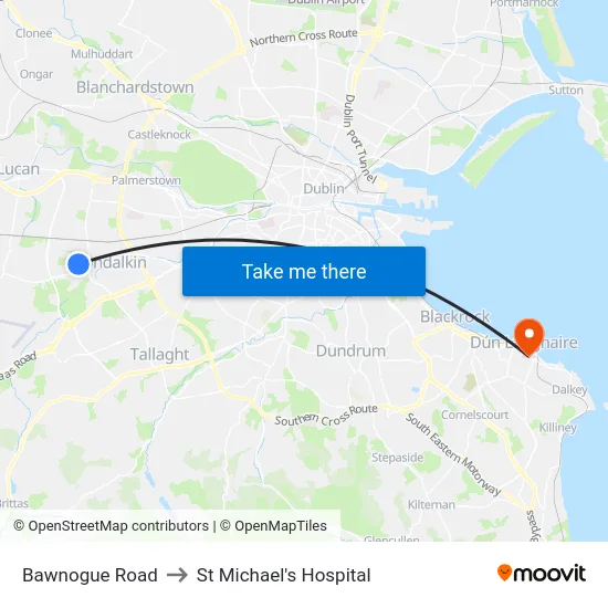 Bawnogue Road to St Michael's Hospital map