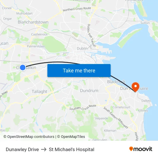 Dunawley Drive to St Michael's Hospital map