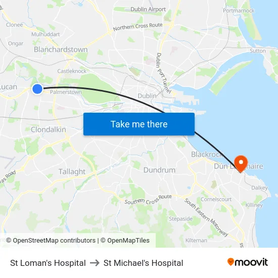 St Loman's Hospital to St Michael's Hospital map