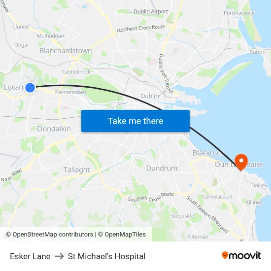Esker Lane to St Michael's Hospital map