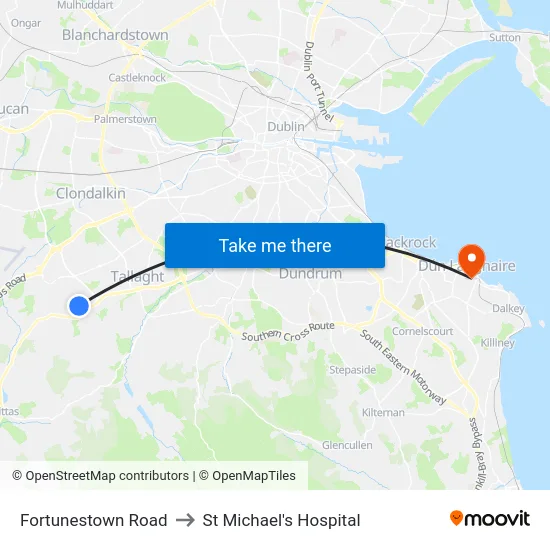 Fortunestown Road to St Michael's Hospital map