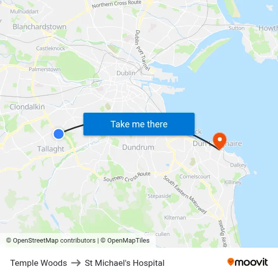 Temple Woods to St Michael's Hospital map