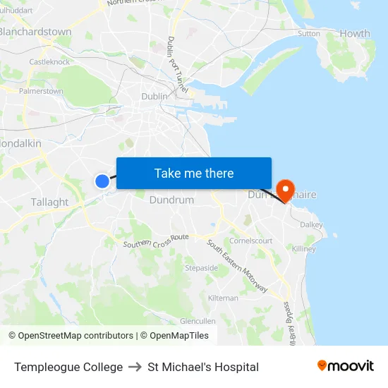 Templeogue College to St Michael's Hospital map