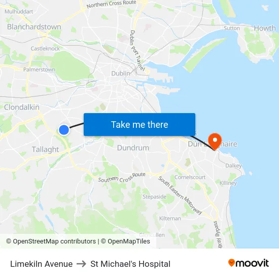 Limekiln Avenue to St Michael's Hospital map