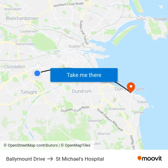 Ballymount Drive to St Michael's Hospital map