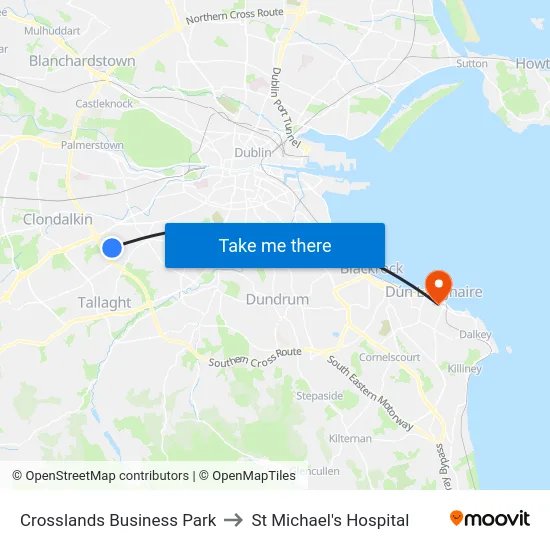 Crosslands Business Park to St Michael's Hospital map