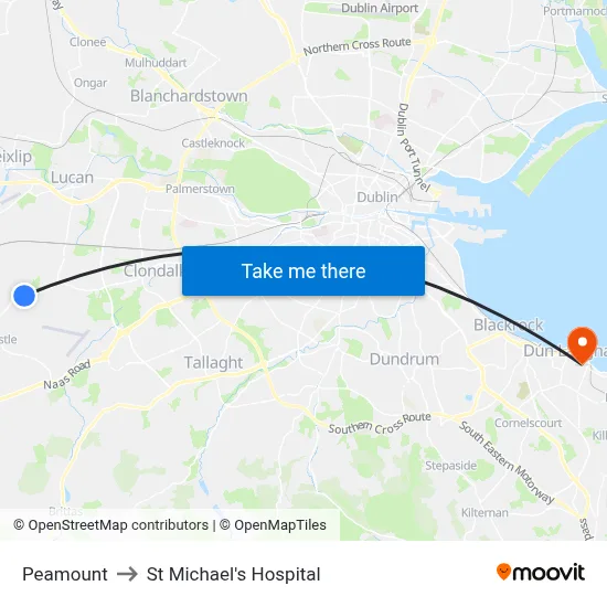 Peamount to St Michael's Hospital map