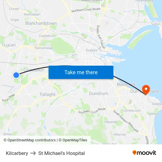 Kilcarbery to St Michael's Hospital map