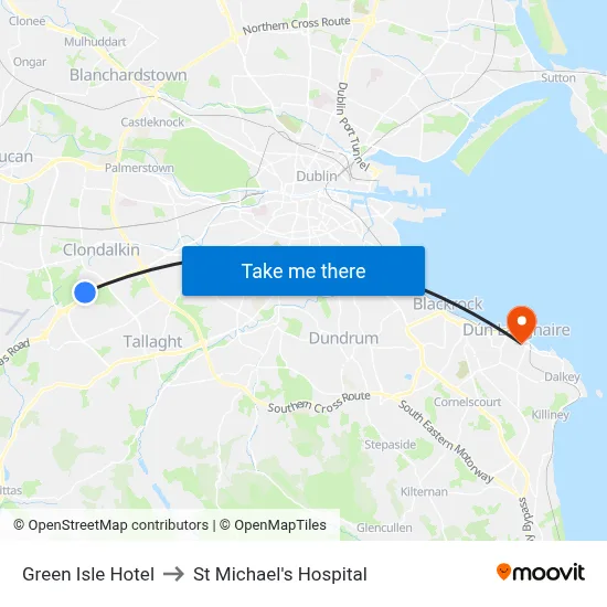 Green Isle Hotel to St Michael's Hospital map
