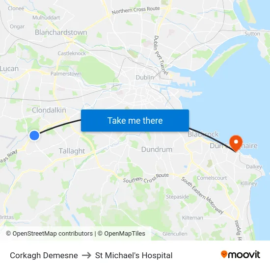 Corkagh Demesne to St Michael's Hospital map