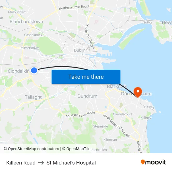Killeen Road to St Michael's Hospital map