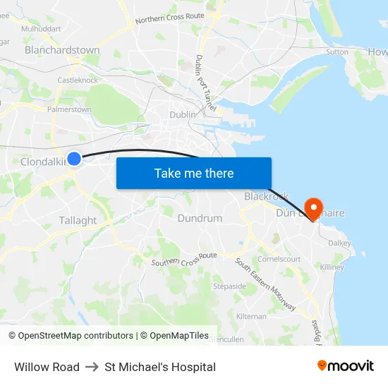 Willow Road to St Michael's Hospital map
