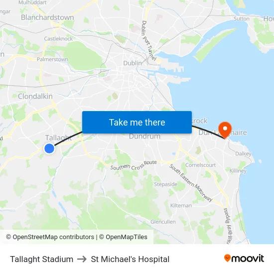 Tallaght Stadium to St Michael's Hospital map