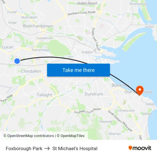Foxborough Park to St Michael's Hospital map