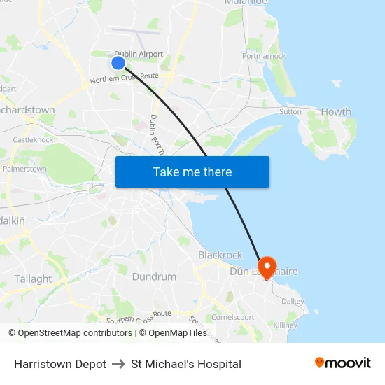Harristown Depot to St Michael's Hospital map