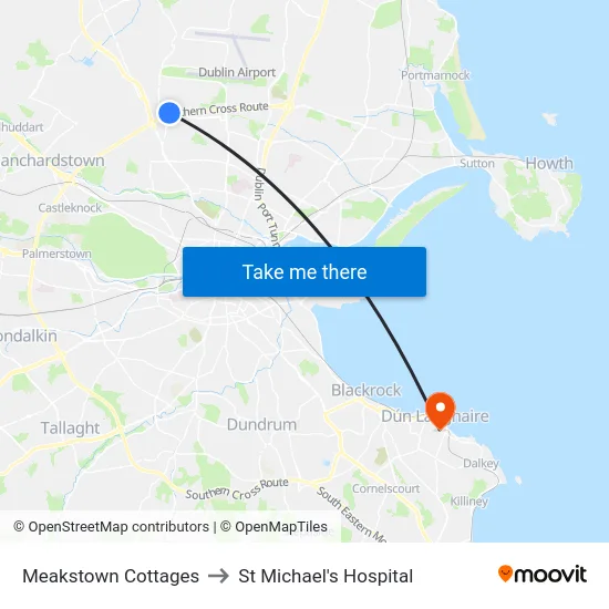 Meakstown Cottages to St Michael's Hospital map