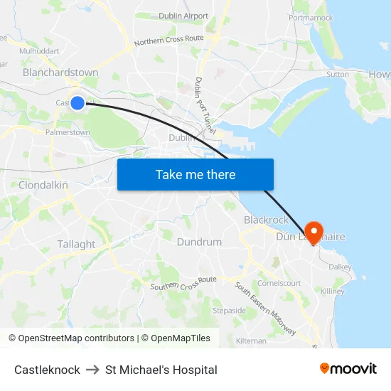 Castleknock to St Michael's Hospital map