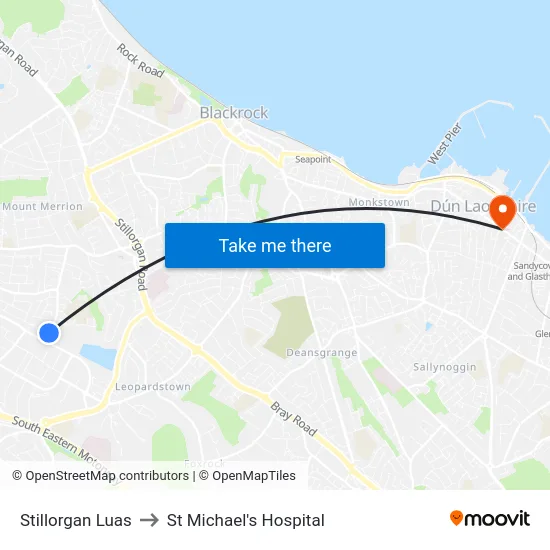 Stillorgan Luas to St Michael's Hospital map