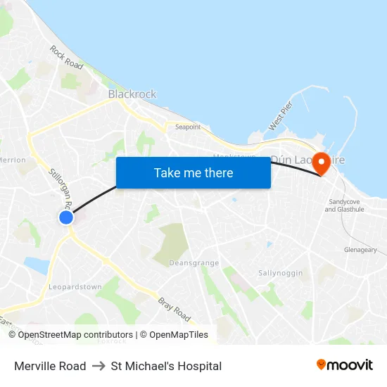 Merville Road to St Michael's Hospital map