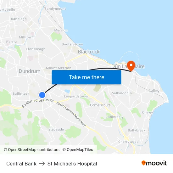Central Bank to St Michael's Hospital map
