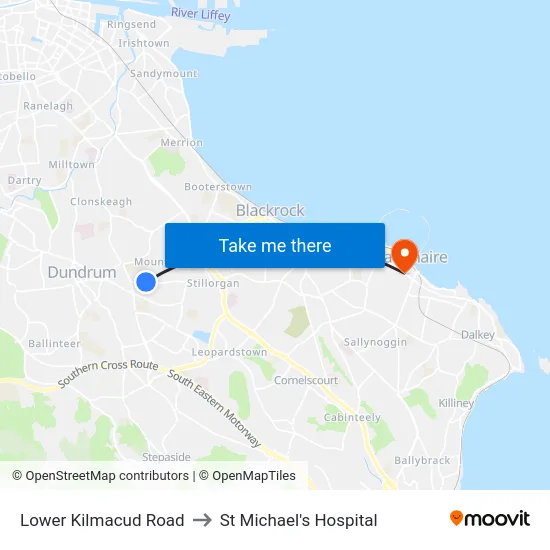 Lower Kilmacud Road to St Michael's Hospital map