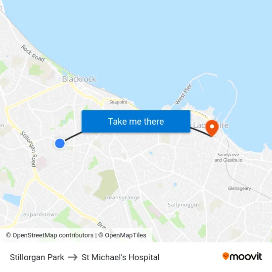 Stillorgan Park to St Michael's Hospital map