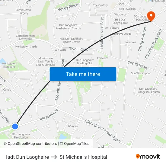 Iadt Dun Laoghaire to St Michael's Hospital map
