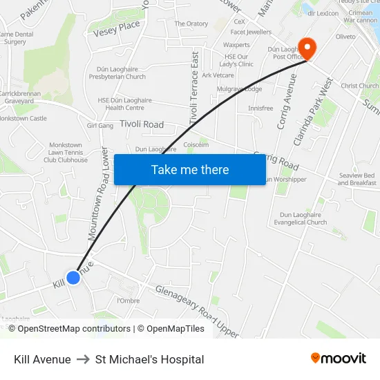 Kill Avenue to St Michael's Hospital map