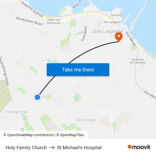 Holy Family Church to St Michael's Hospital map