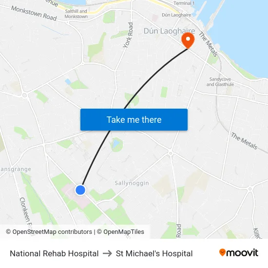 National Rehab Hospital to St Michael's Hospital map