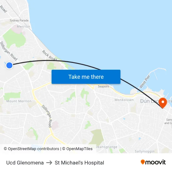 Ucd Glenomena to St Michael's Hospital map