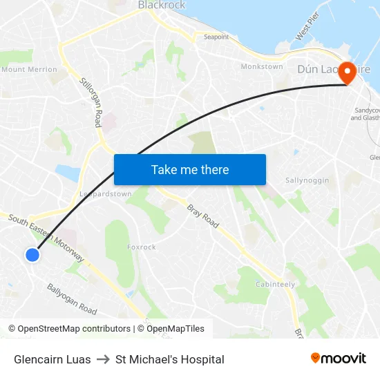 Glencairn Luas to St Michael's Hospital map