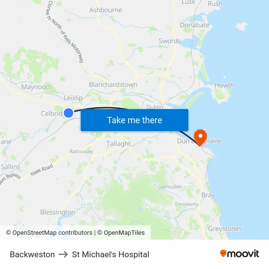 Backweston to St Michael's Hospital map