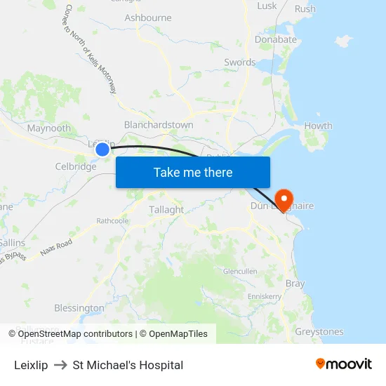 Leixlip to St Michael's Hospital map
