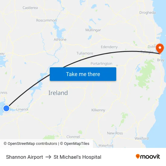 Shannon Airport to St Michael's Hospital map
