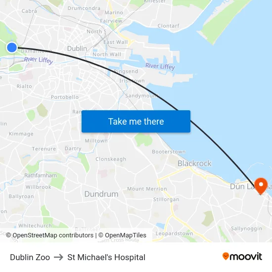 Dublin Zoo to St Michael's Hospital map
