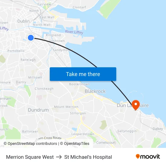 Merrion Square West to St Michael's Hospital map