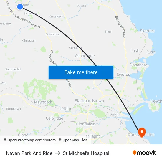 Navan Park And Ride to St Michael's Hospital map