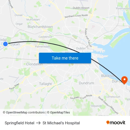 Springfield Hotel to St Michael's Hospital map