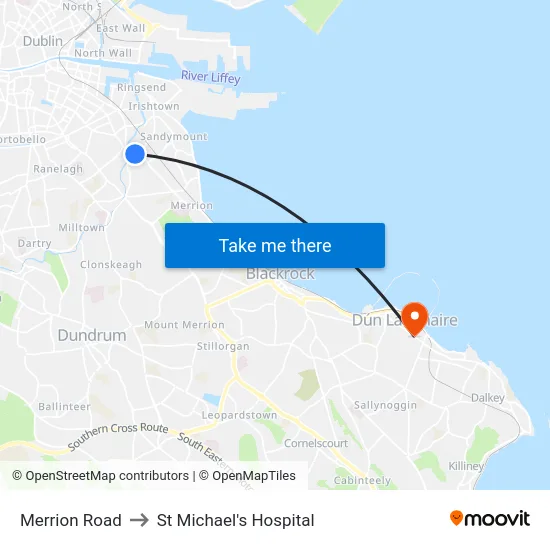 Merrion Road to St Michael's Hospital map