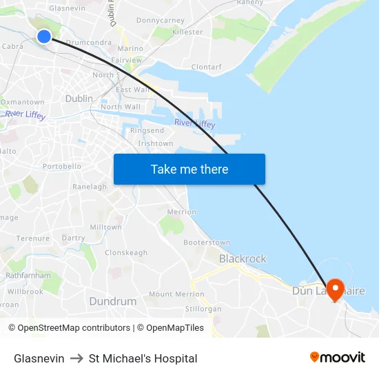 Glasnevin to St Michael's Hospital map