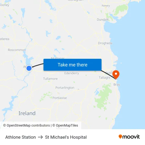 Athlone Station to St Michael's Hospital map
