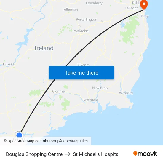 Douglas Shopping Centre to St Michael's Hospital map