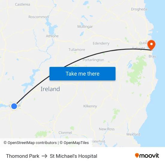 Thomond Park to St Michael's Hospital map