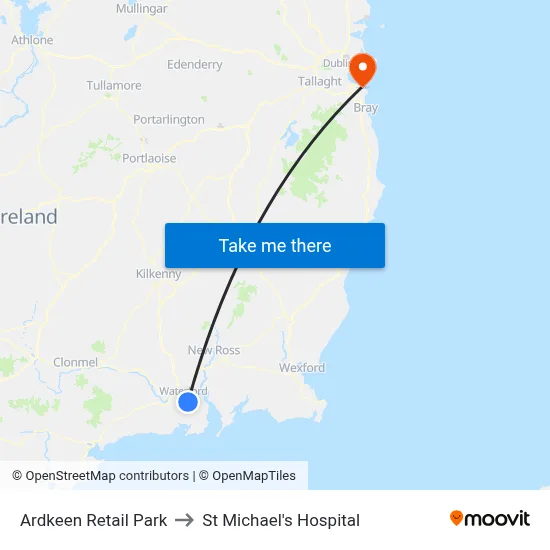 Ardkeen Retail Park to St Michael's Hospital map
