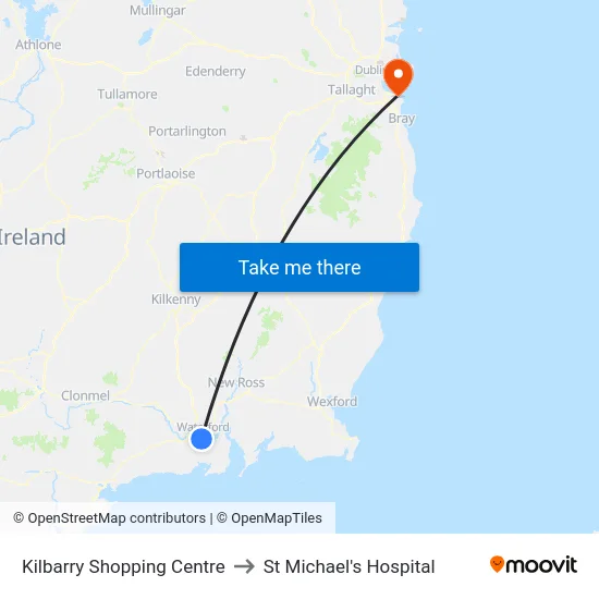 Kilbarry Shopping Centre to St Michael's Hospital map
