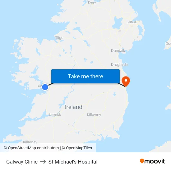 Galway Clinic to St Michael's Hospital map