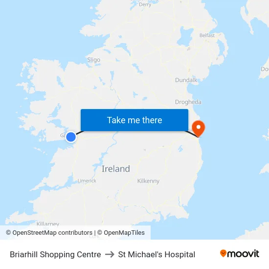 Briarhill Shopping Centre to St Michael's Hospital map